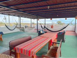 Terraza con hamacas del Hostal Cattleya